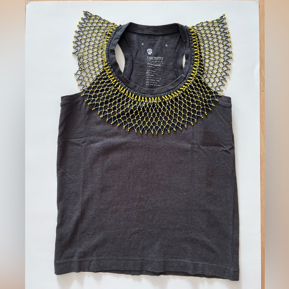 Dark Grey Tank Top with Beaded Collar